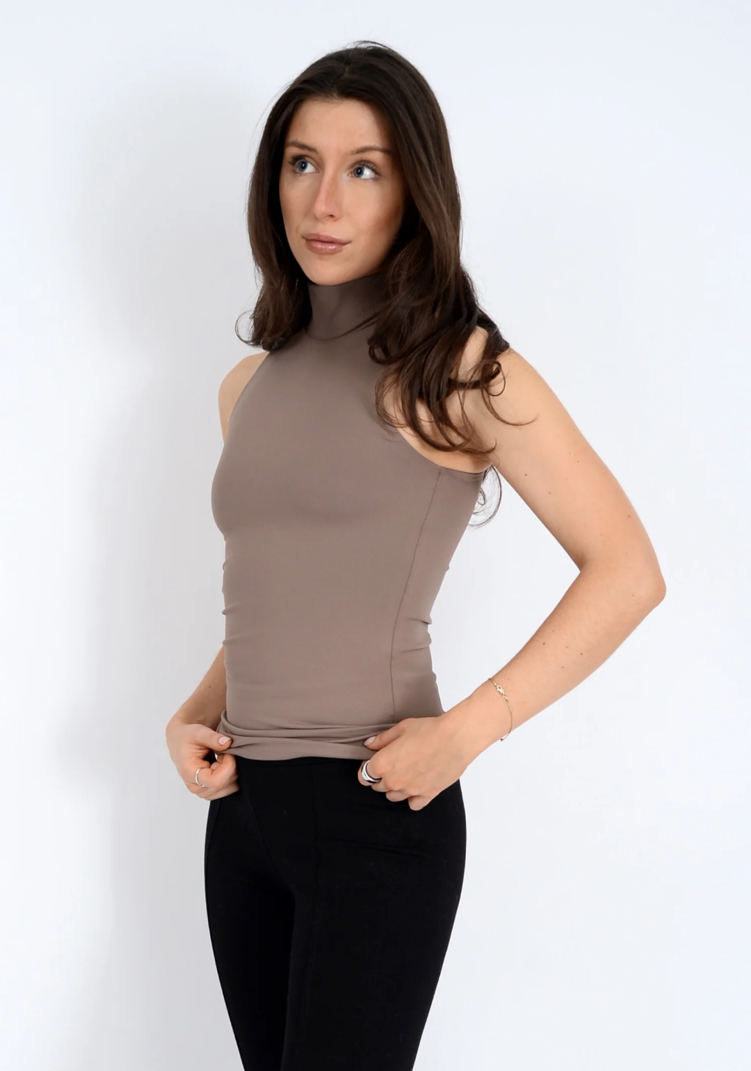 Mika Mock Neck Top-Clay Taupe