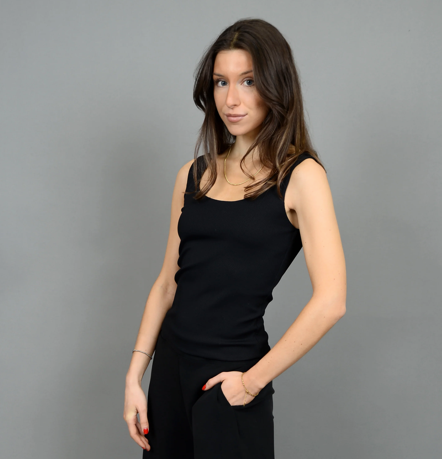 Tanith Ribbed Tank-Black