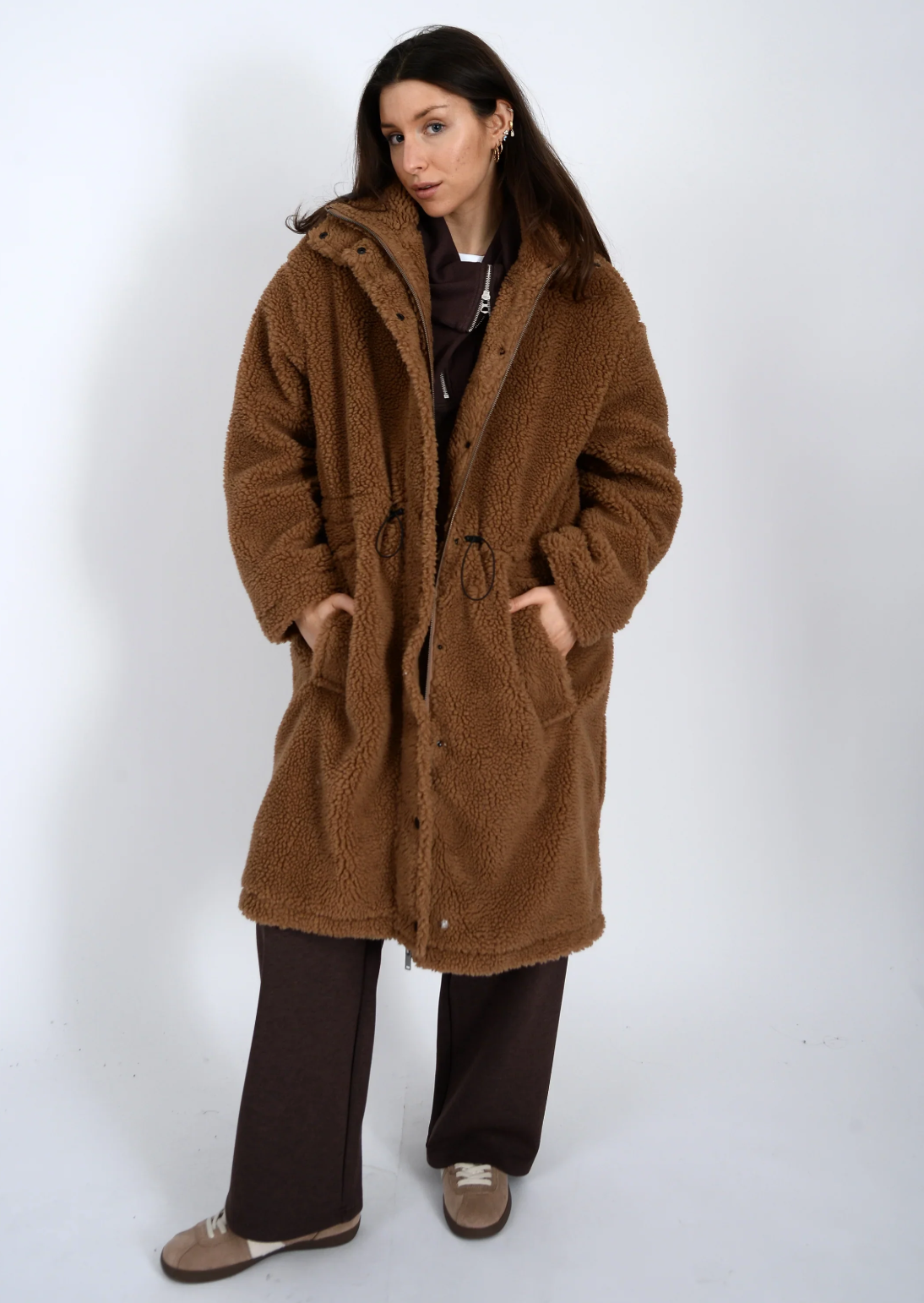 Mila Long Sherpa Jacket-Caramel