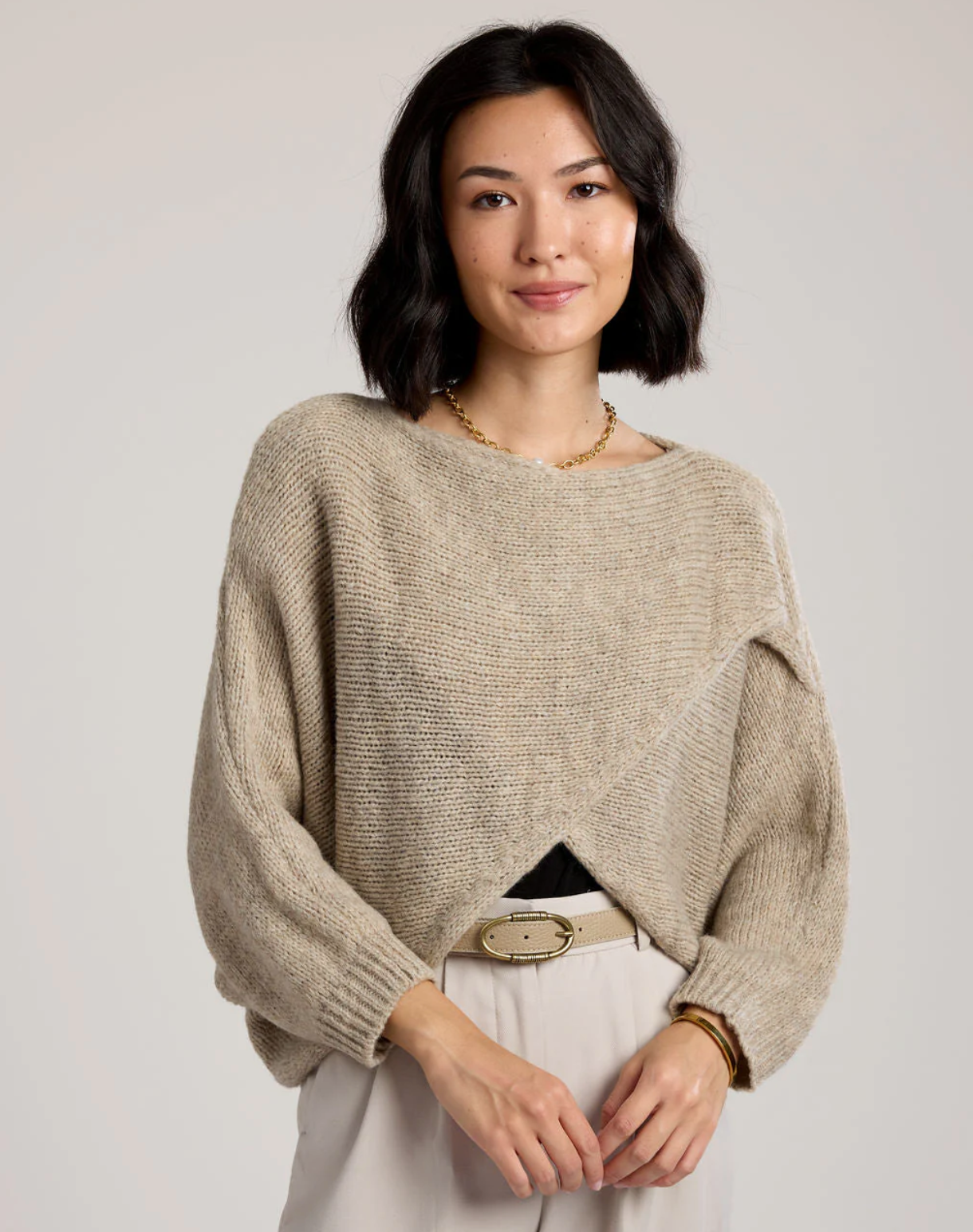 Alessandra Criss Cross Sweater-Beige