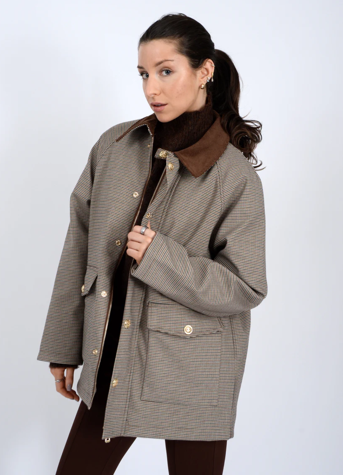 Bea Houndstooth Jacket-Brown