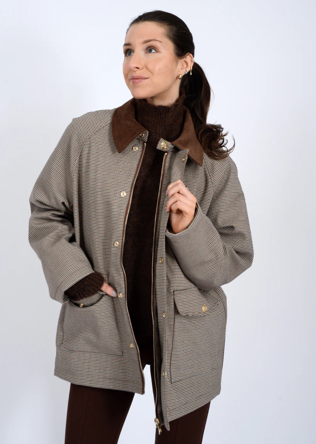 Bea Houndstooth Jacket-Brown