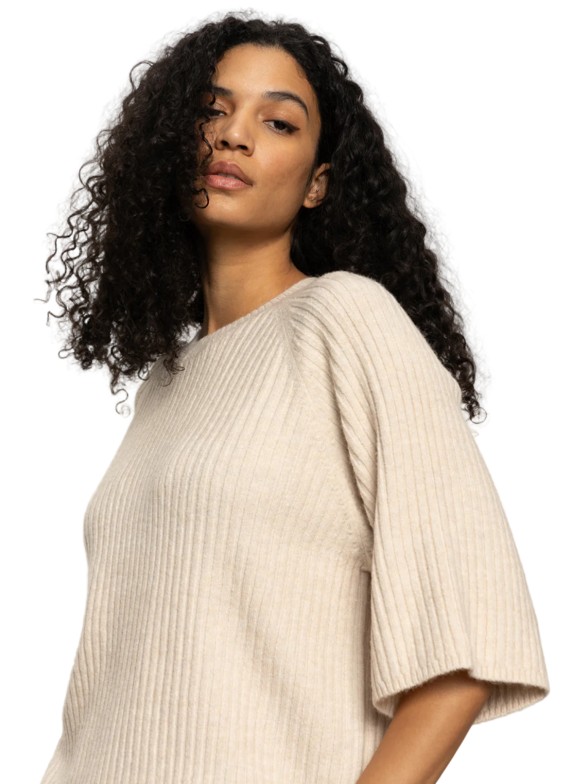 Ribbed Sweater Tee-Ecru