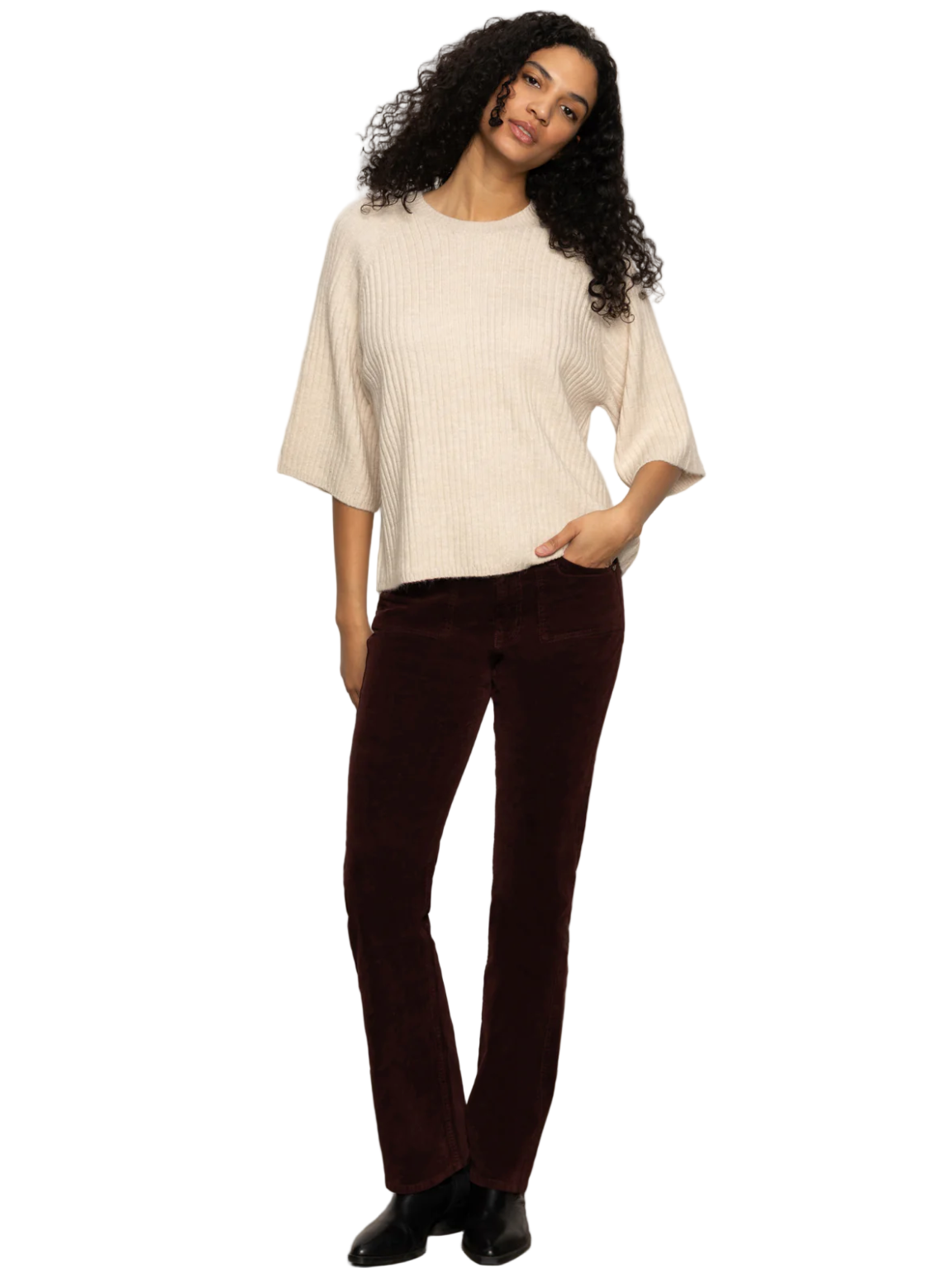 Ribbed Sweater Tee-Ecru