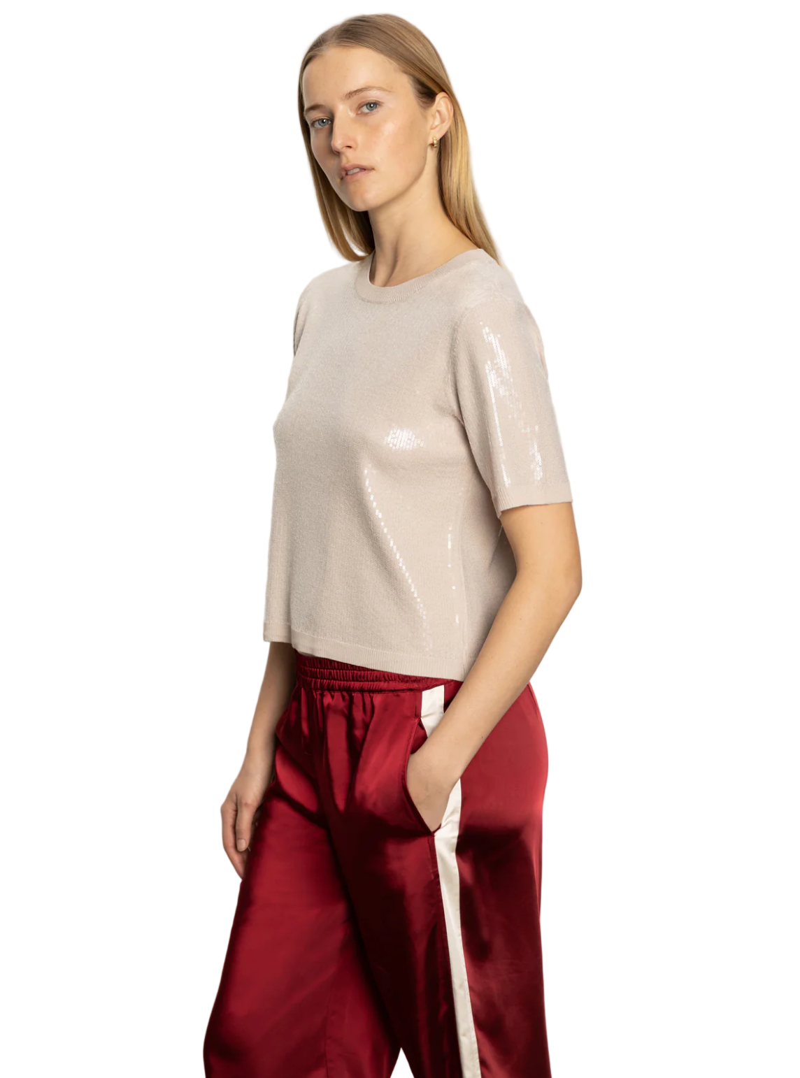 Sparkle Sequin Sweater Tee-Champagne