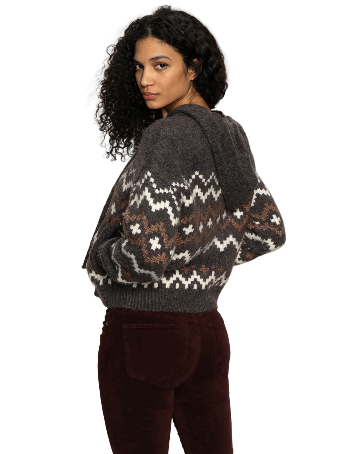 Zip Up Fairisle Hoodie-Charcoal