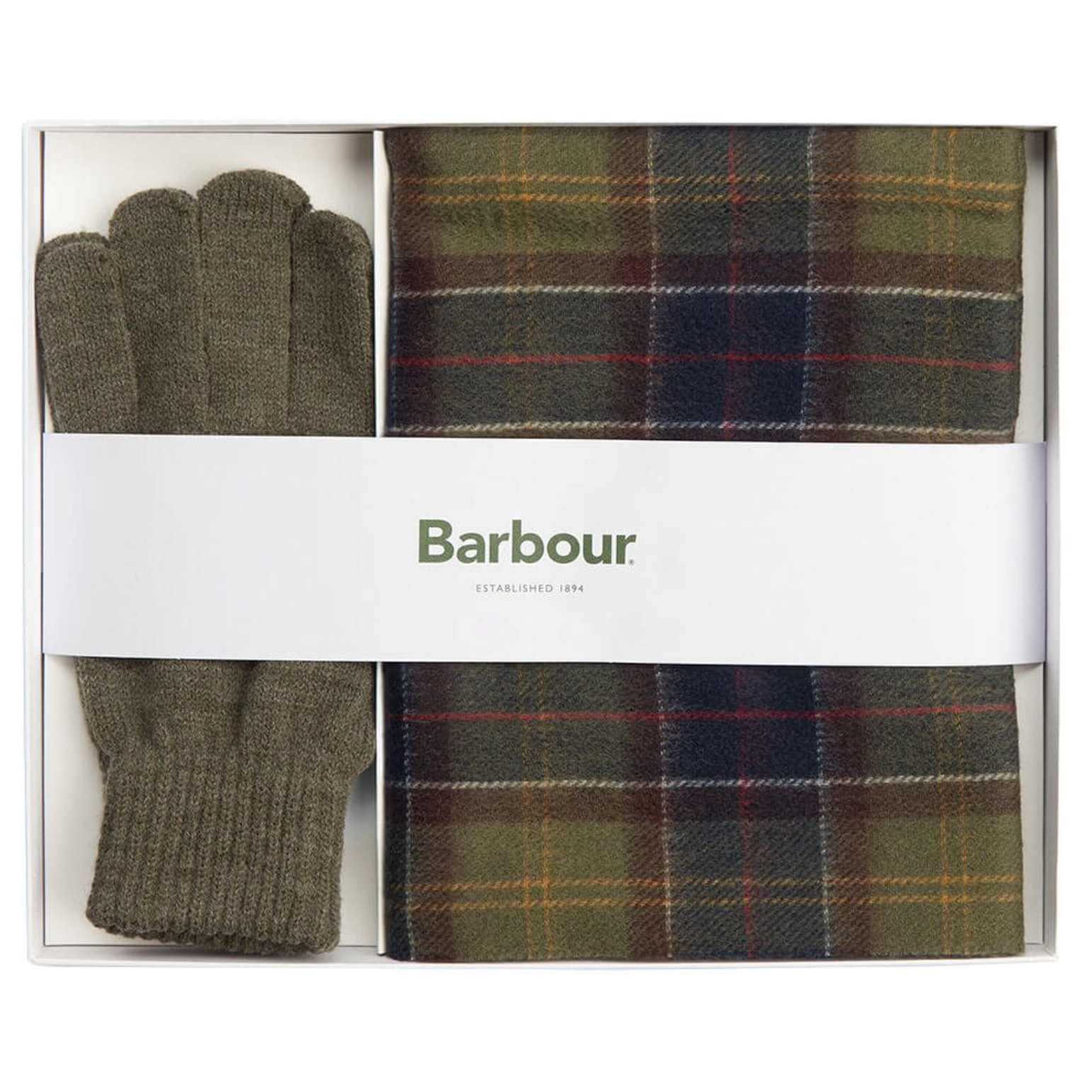 Tartan Scarf & Glove Set-Olive
