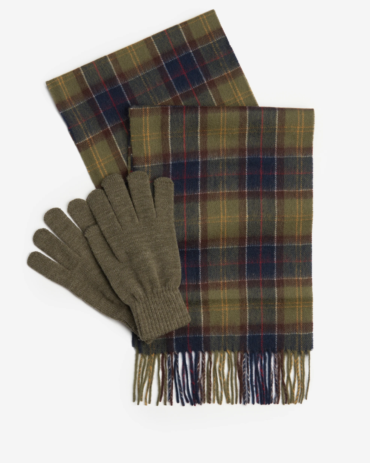 Tartan Scarf & Glove Set-Olive