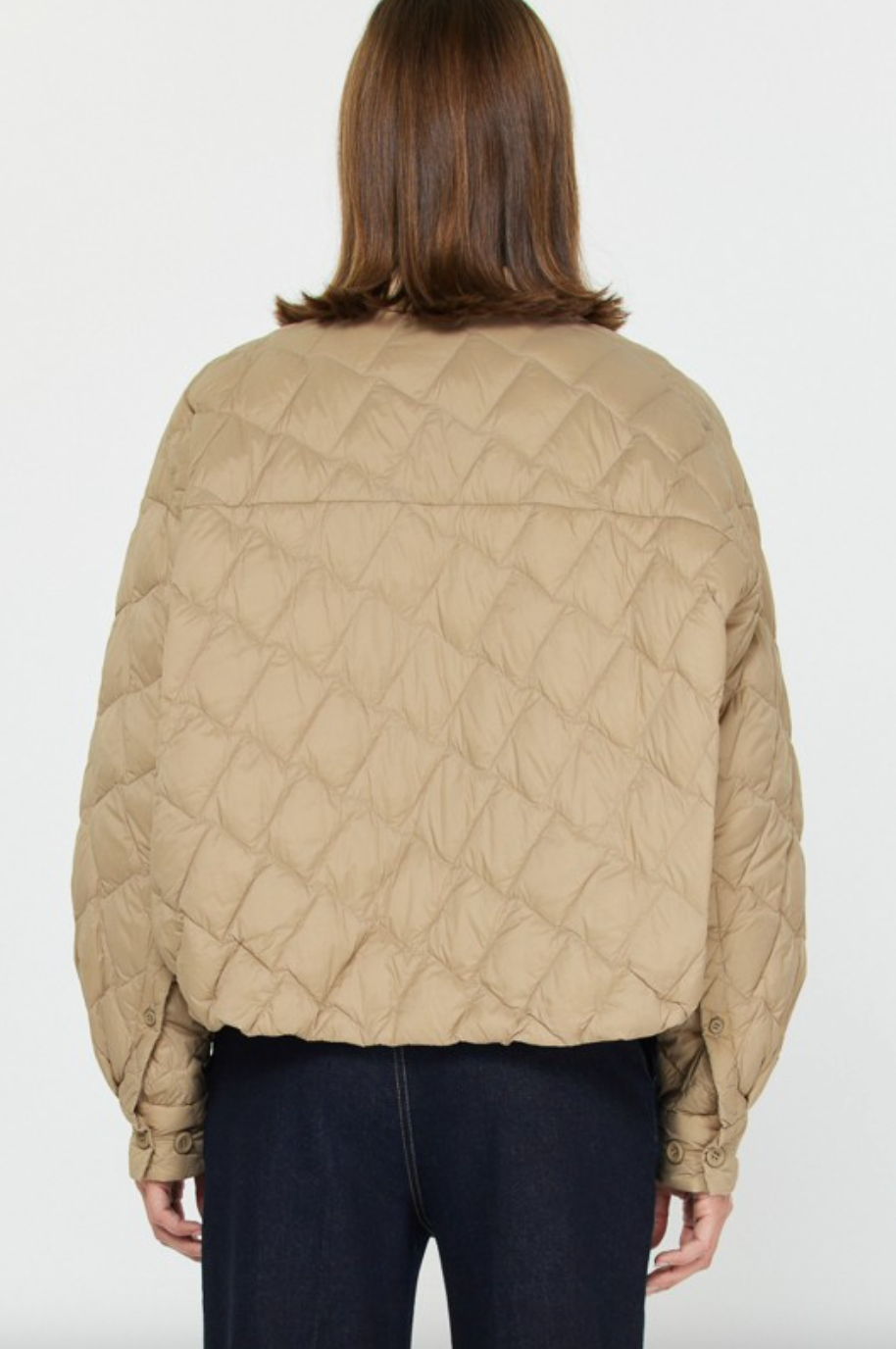 Quilted Duck Down Crop Jacket-Taupe