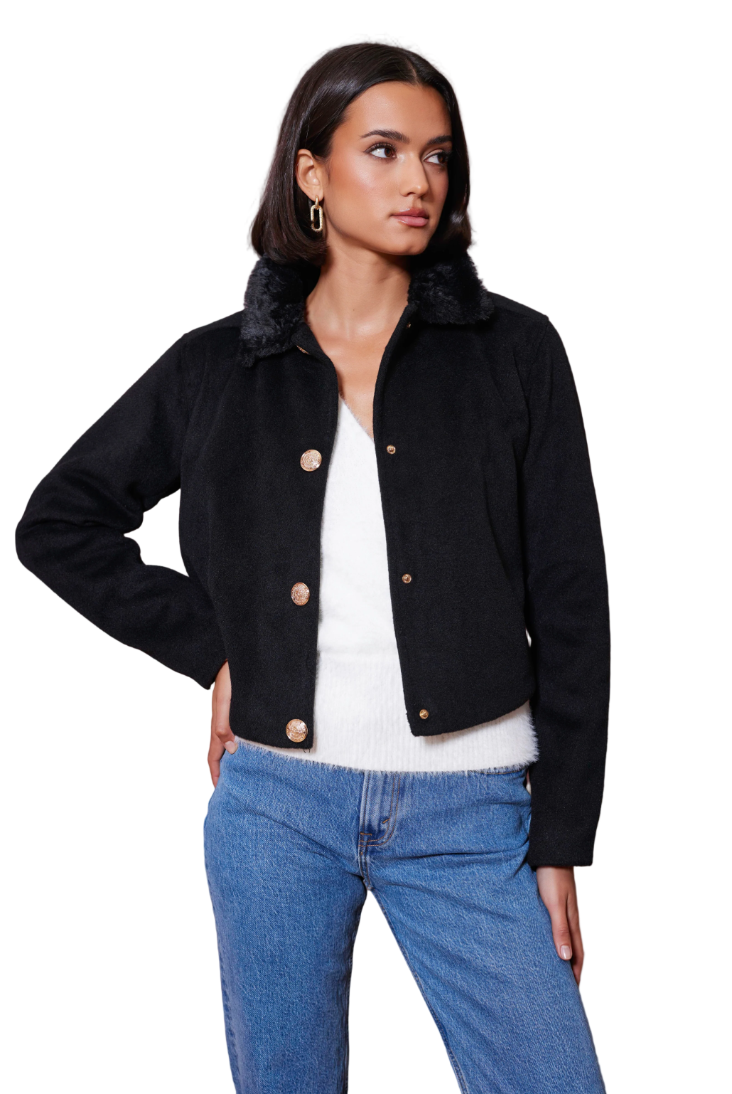 Lily Fur Collar Jacket-Black