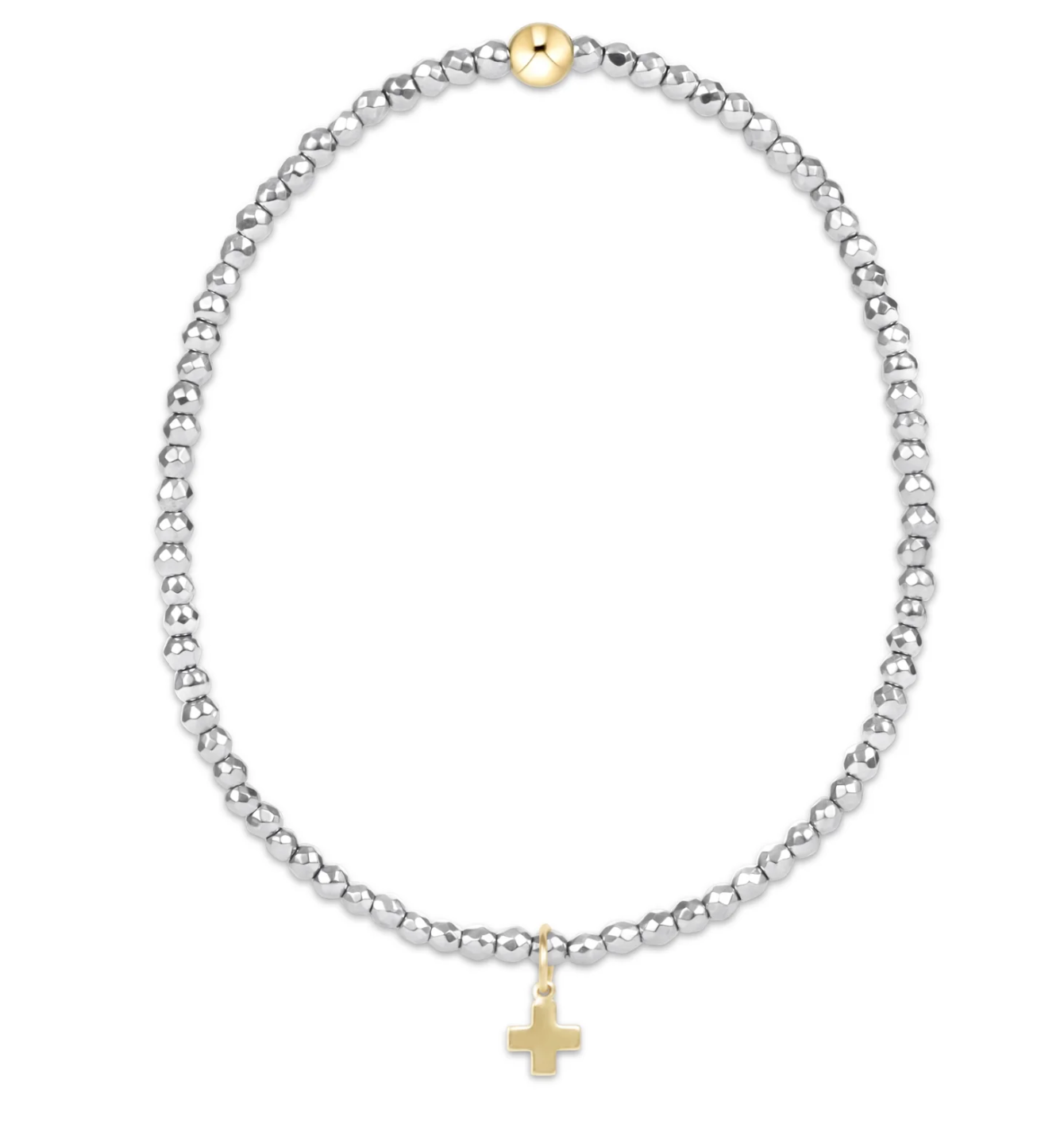 Silver Hematite Bracelet-Cross Gold Charm