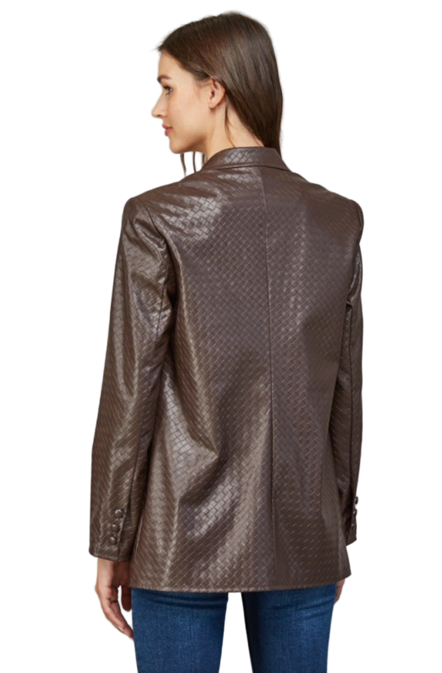 Criss Cross Faux Leather Blazer-Brown
