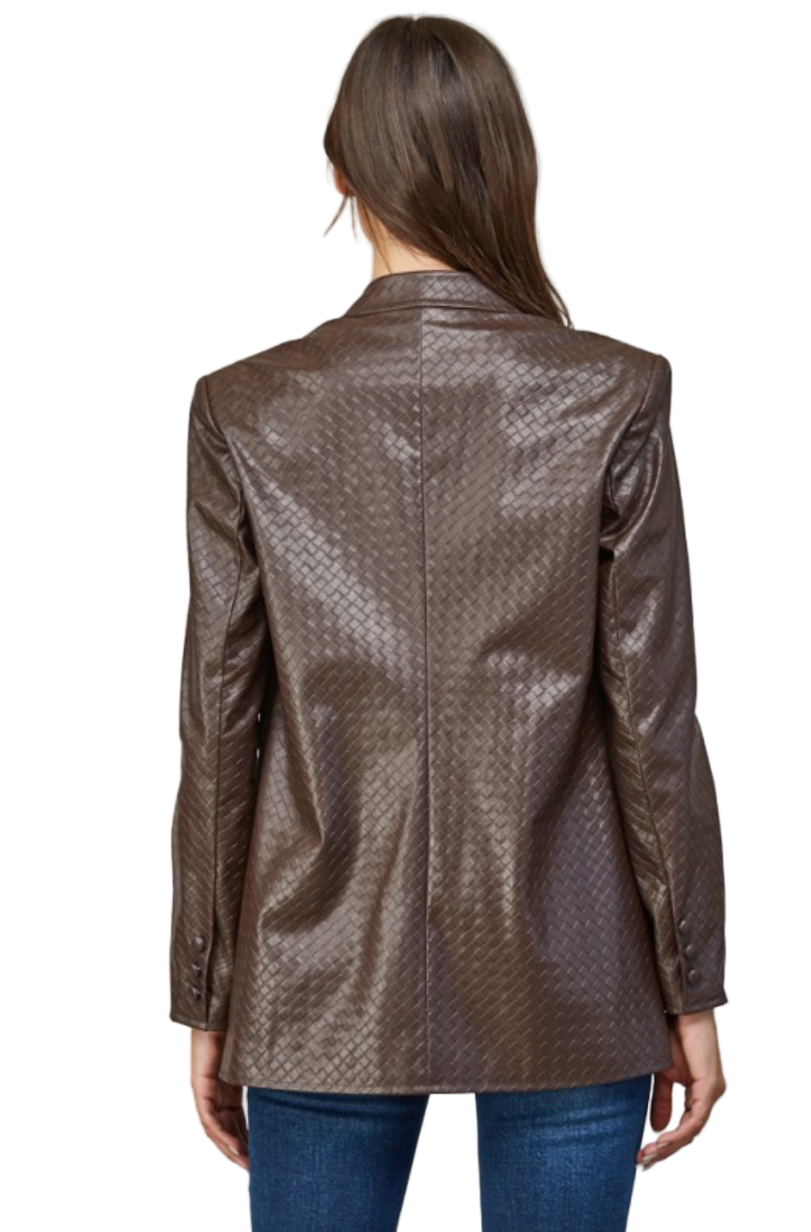 Criss Cross Faux Leather Blazer-Brown