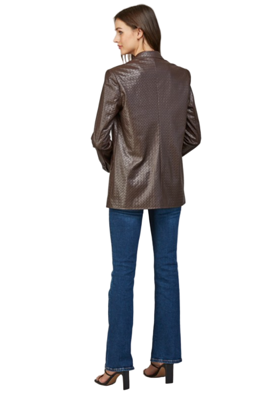 Criss Cross Faux Leather Blazer-Brown