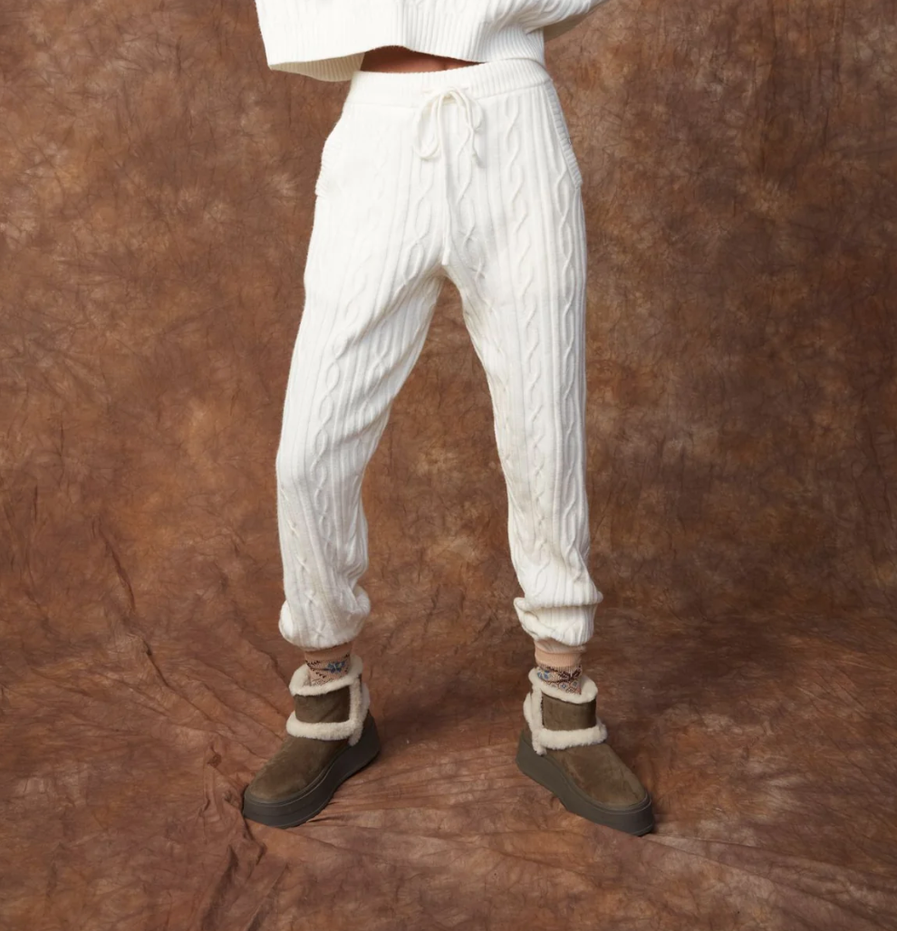 Cozy Cable Knit Pants-Cream