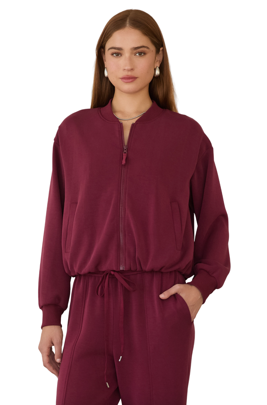 Soft Modal Bomber Sweatshirt-Maroon