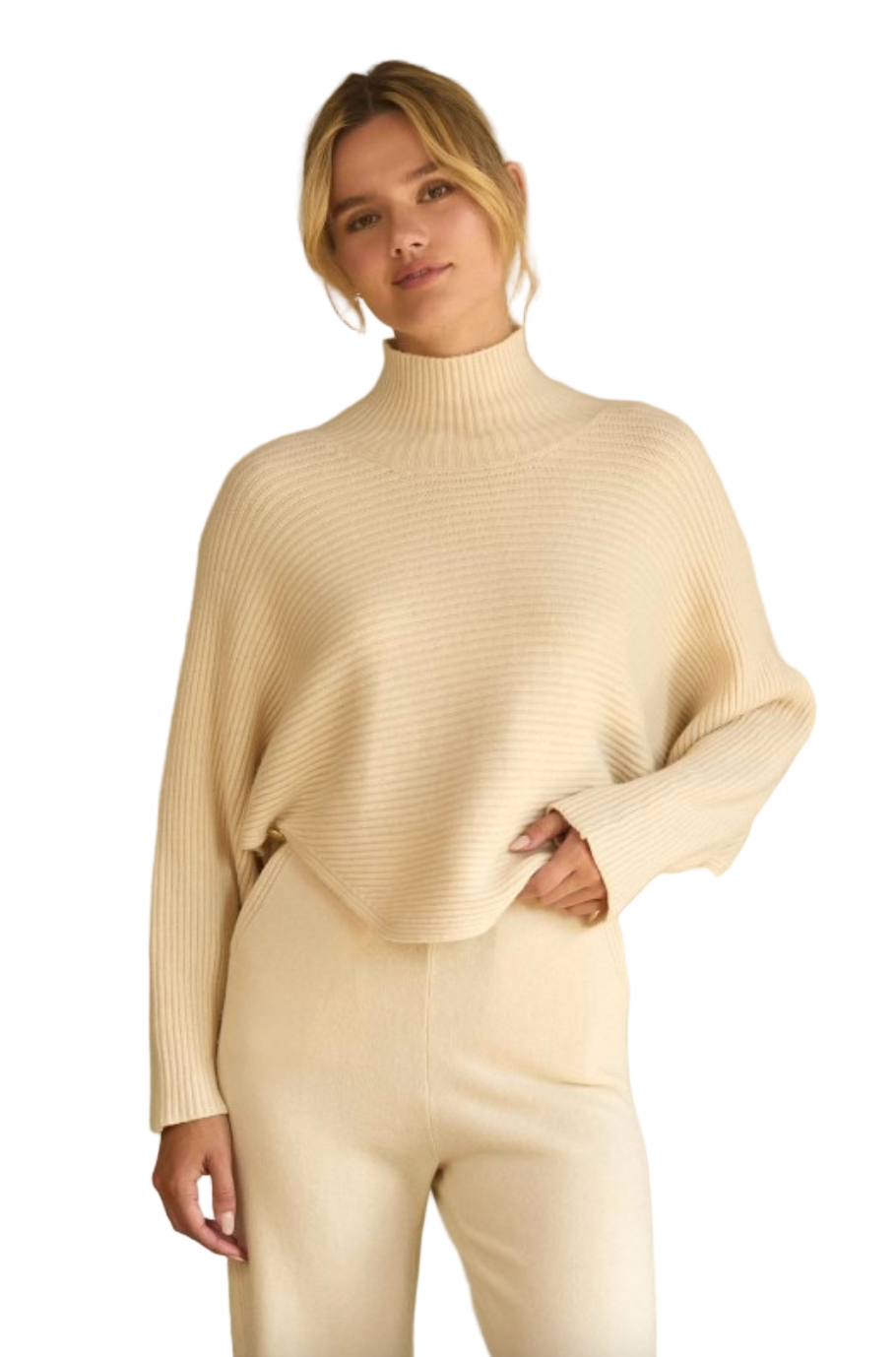 Asymmetrical Button Sleeve Sweater-Ivory