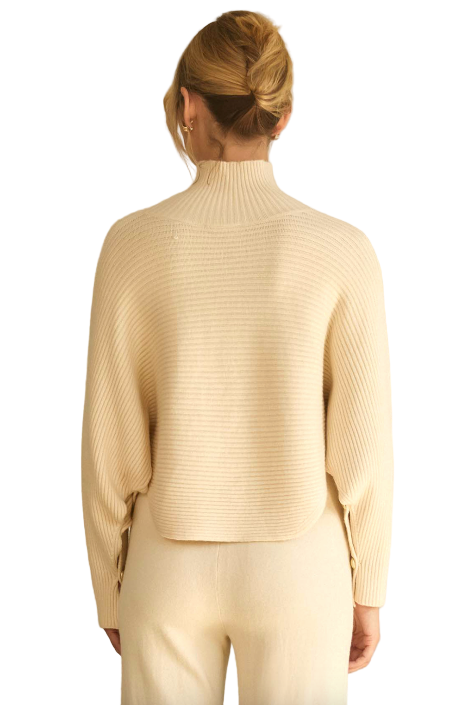 Asymmetrical Button Sleeve Sweater-Ivory