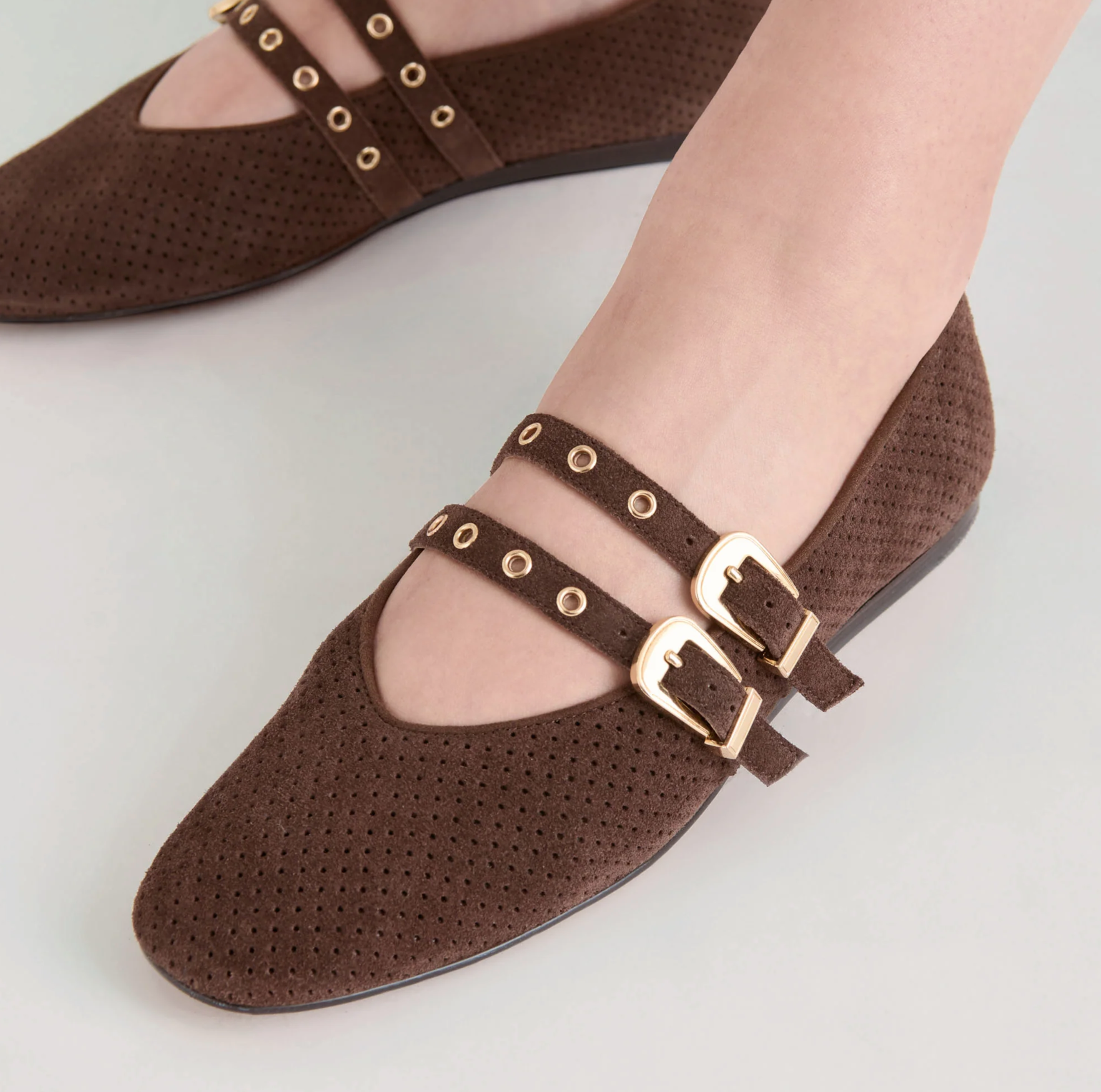 Baylee Ballet Flats-Dark Brown Suede