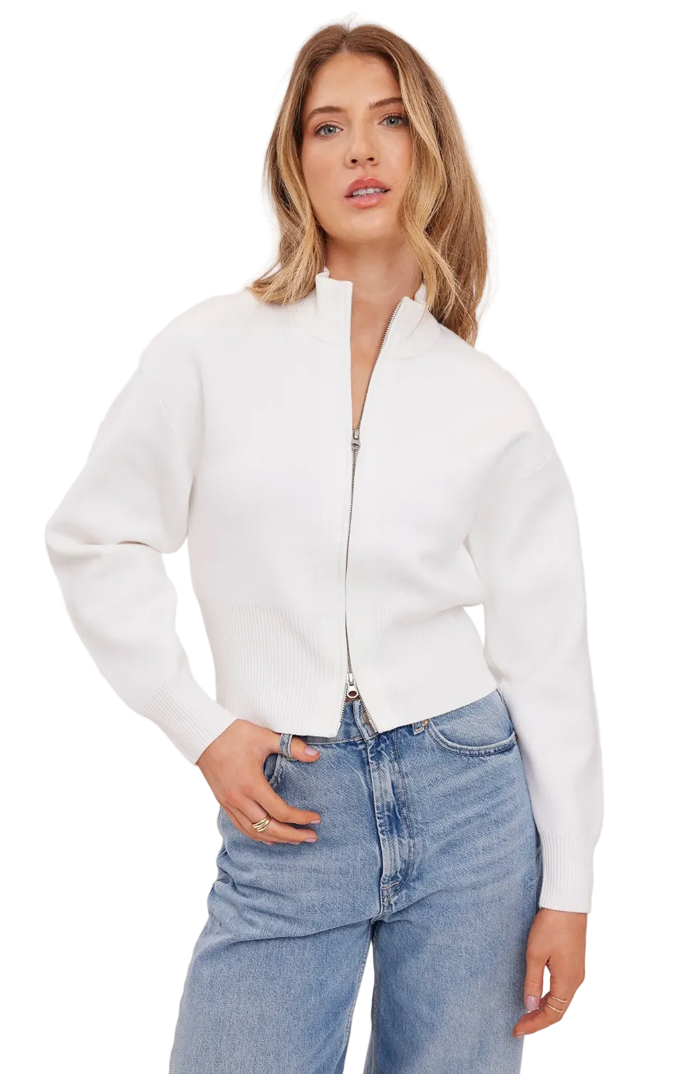 Rowan Zip Up Sweater-White