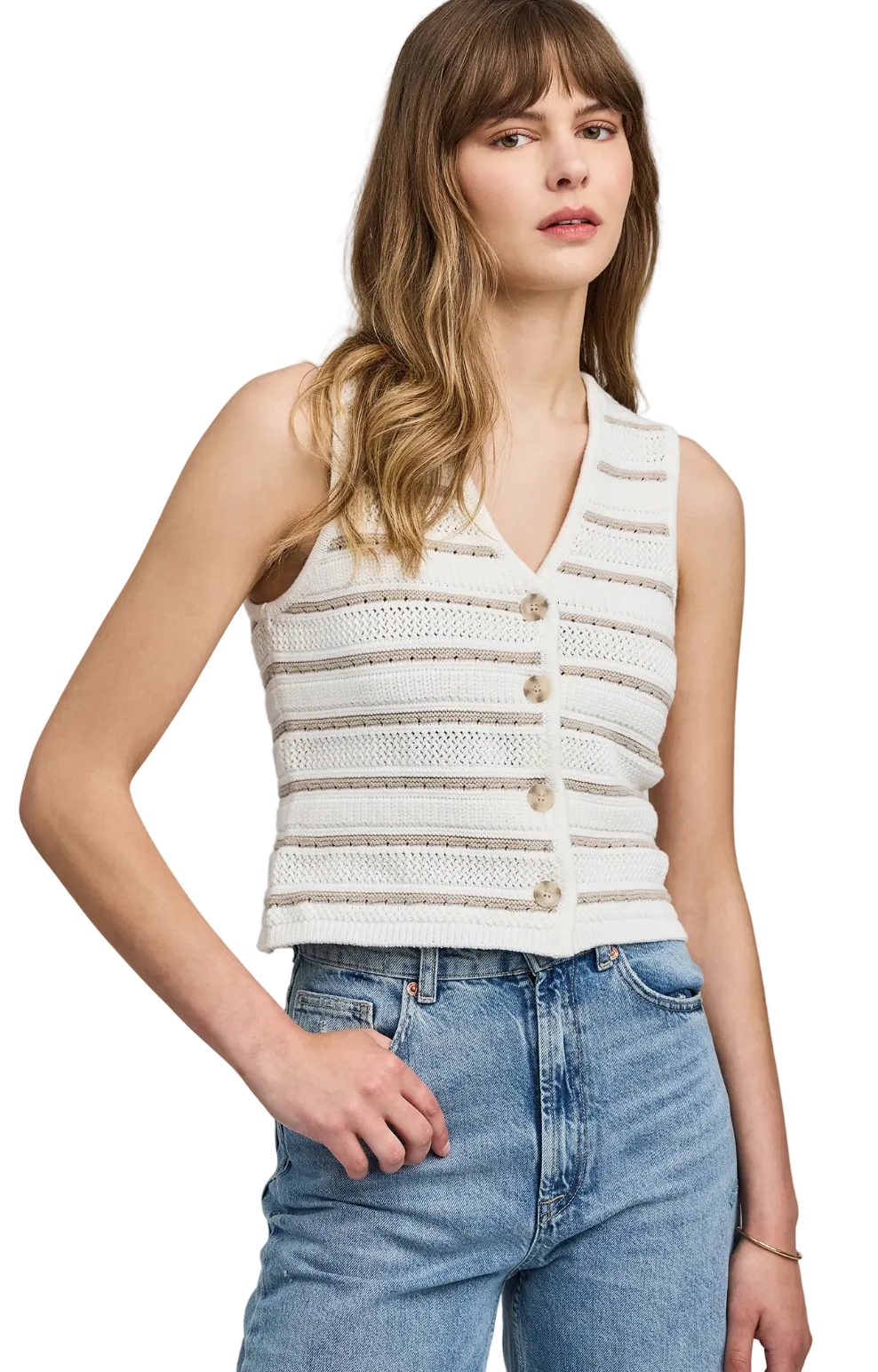 Mariana Knit Vest-Beechwood Stripe