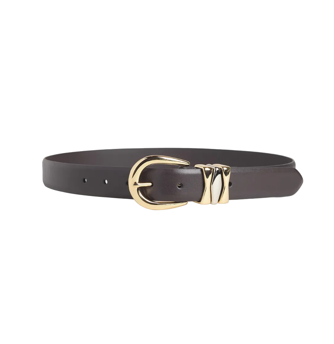 The William Split Decision Belt-Dark Brown/Gold
