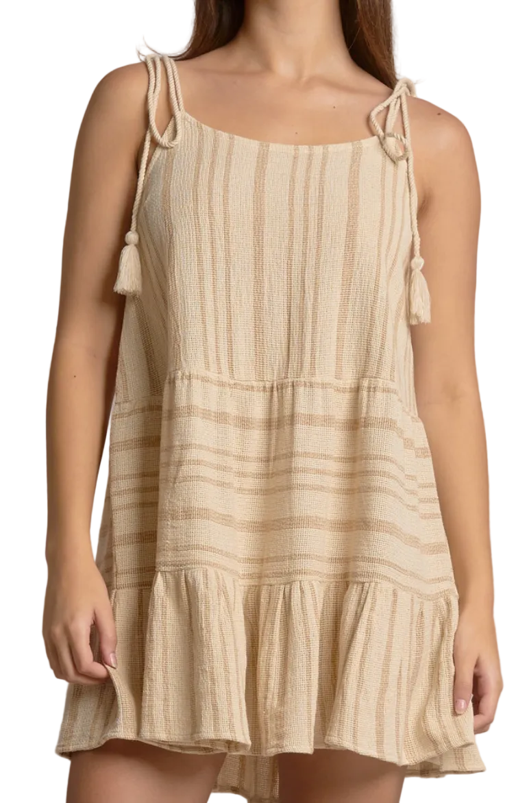 Breezy Tie Shoulder Dress-Taupe Stripe