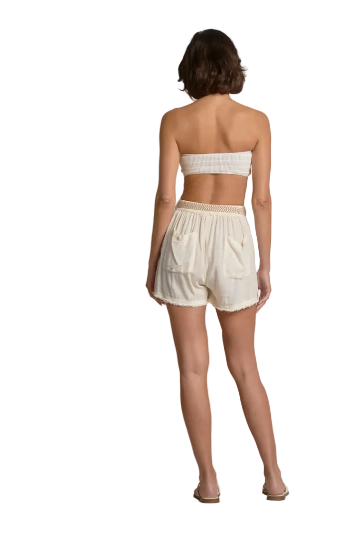 Drawstring Linen Shorts-Cream