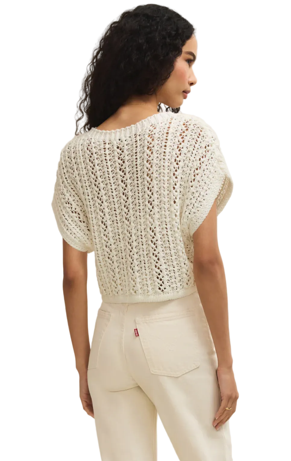 Ballast Crop Crochet Top-White