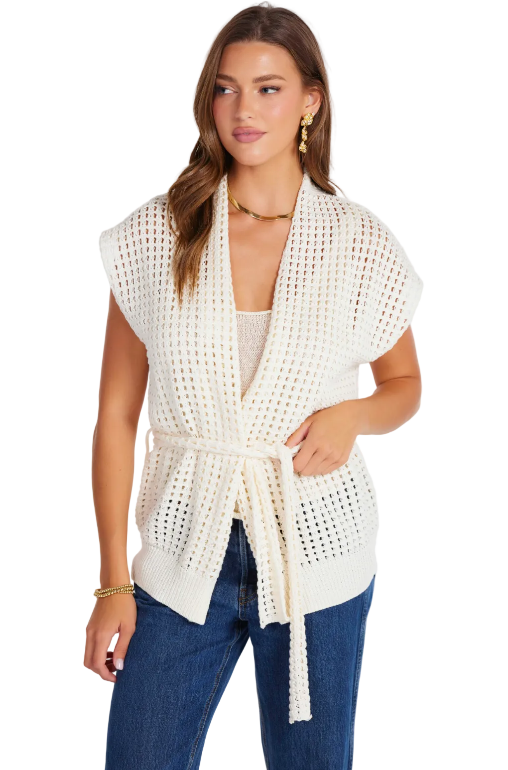 Coastal Belted Cardigan-Cream