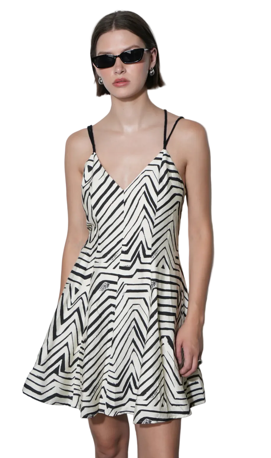 Casey Flare Mini Dress-Ivory/Black