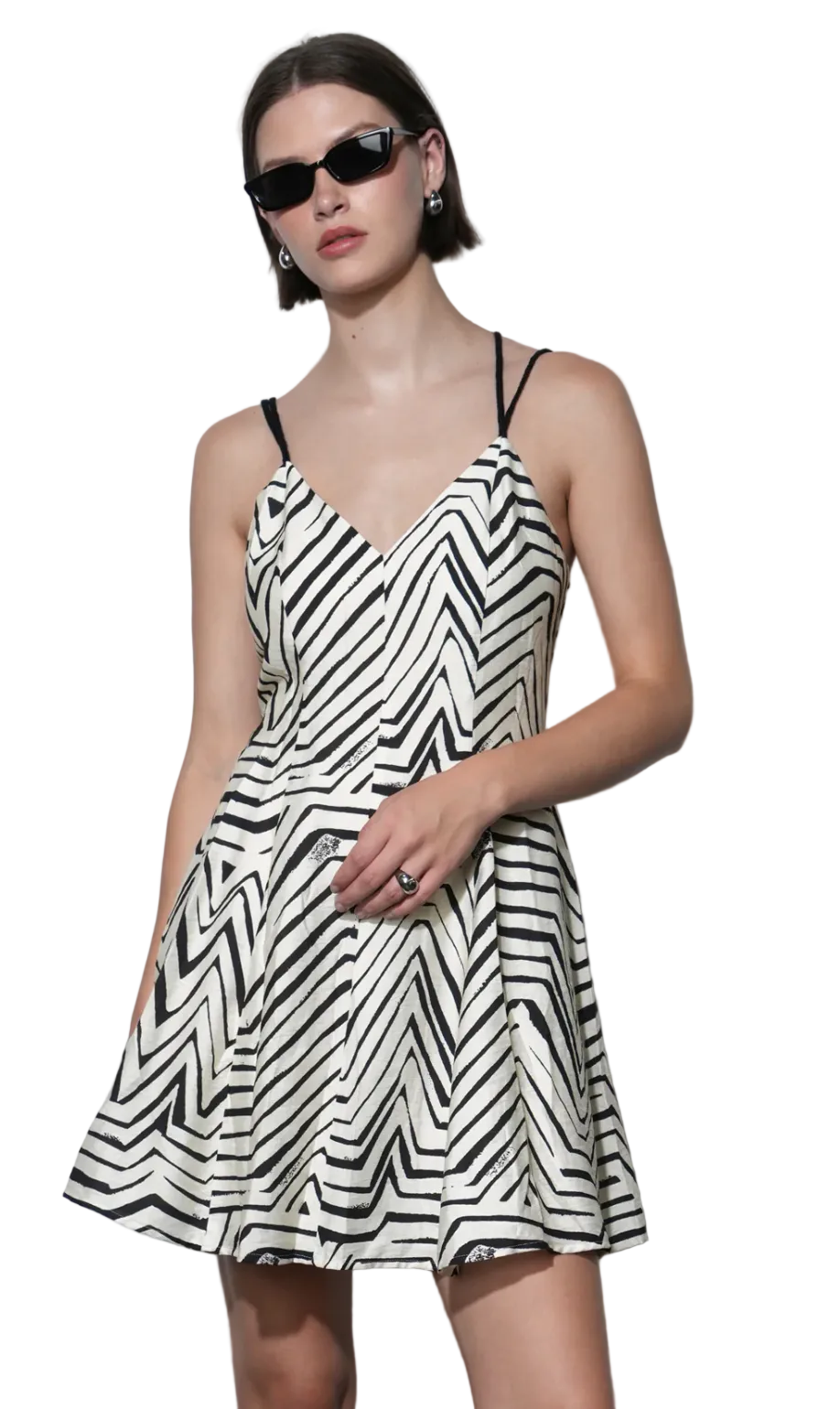 Casey Flare Mini Dress-Ivory/Black