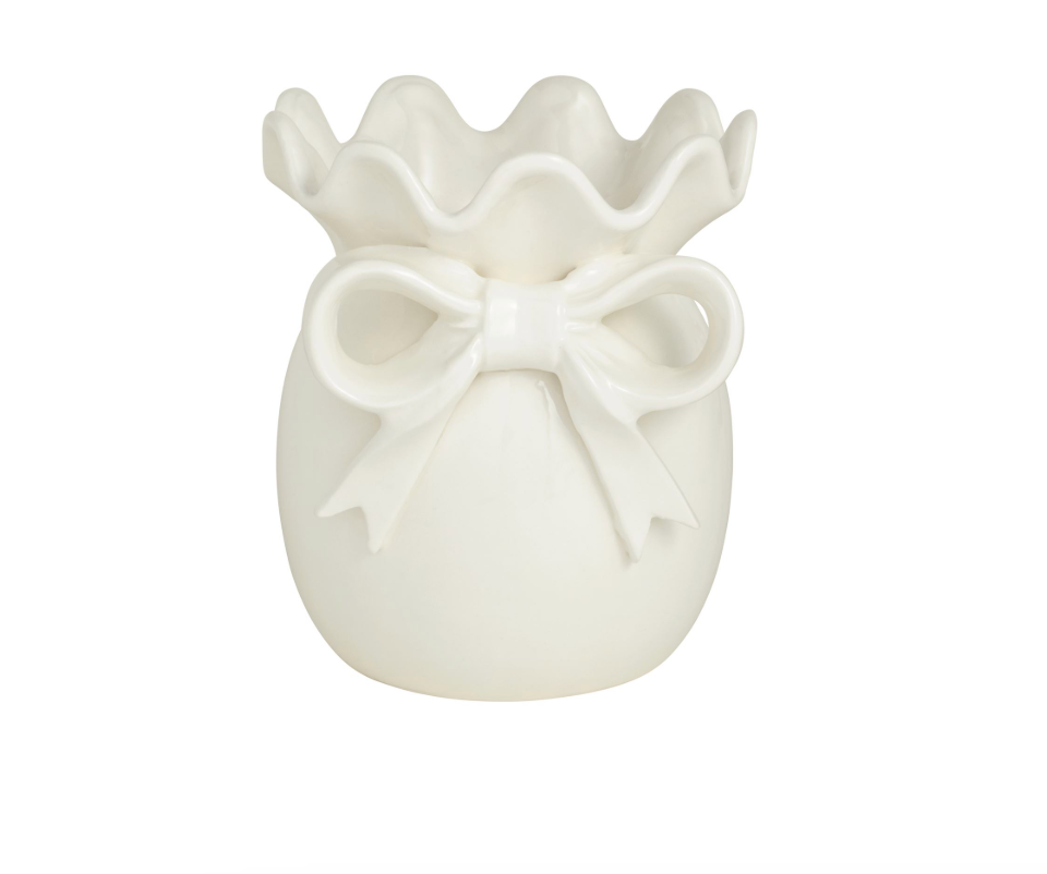 White Ruffle Rim Bow Vase (2 Sizes)