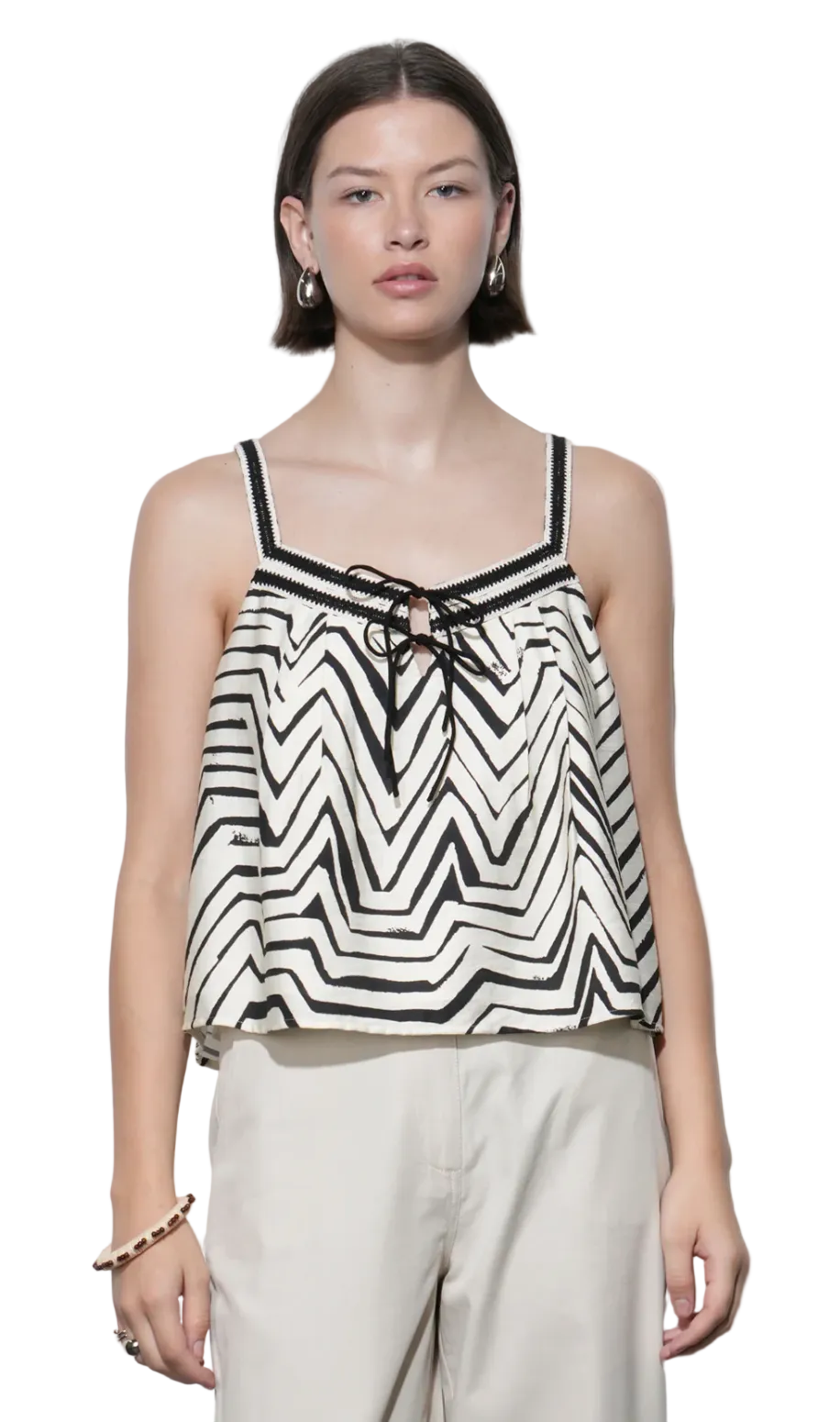 Harper Crochet Detail Top-Ivory/Black