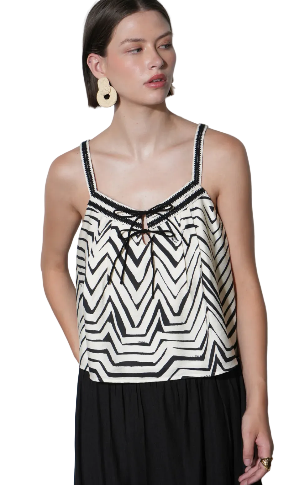 Harper Crochet Detail Top-Ivory/Black