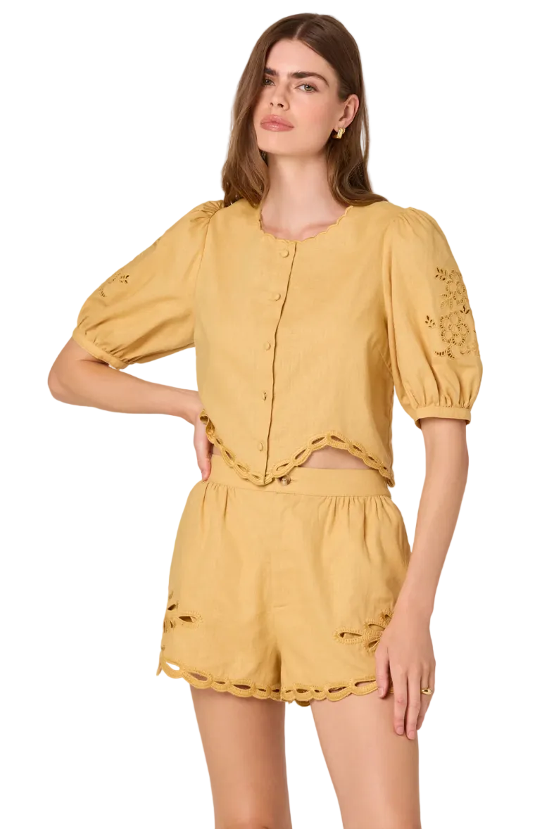 Joellyn Puff Sleeve Top-Mustard
