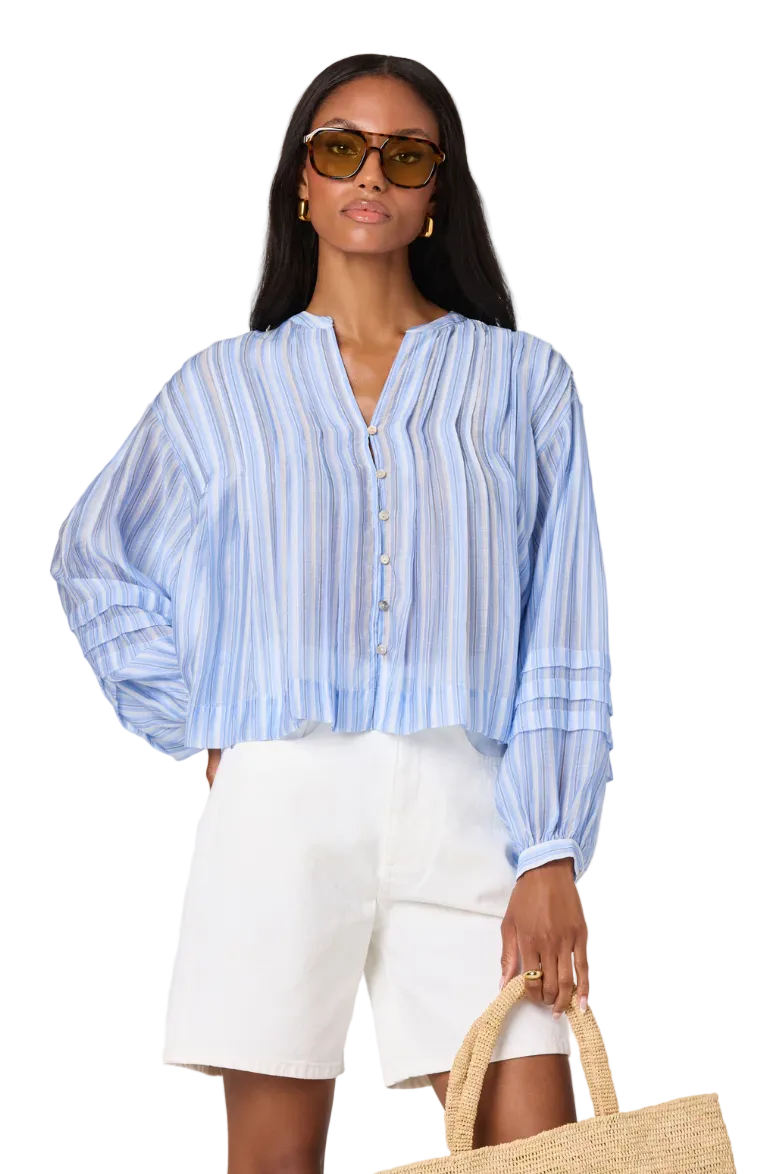 Erica Balloon Sleeve Blouse-Blue Stripe