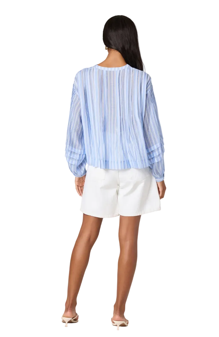 Erica Balloon Sleeve Blouse-Blue Stripe