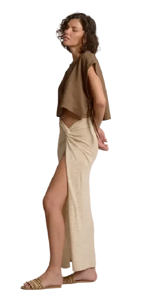 Linen Side Tie Top-Brown