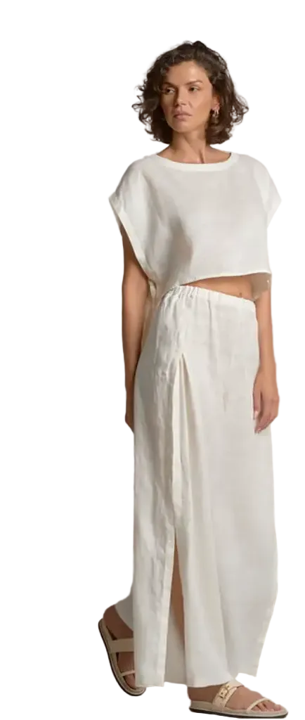 Linen Side Tie Top-Cream