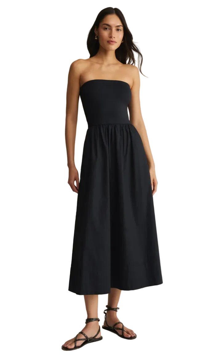 Sunsought Strapless Midi Dress-Black