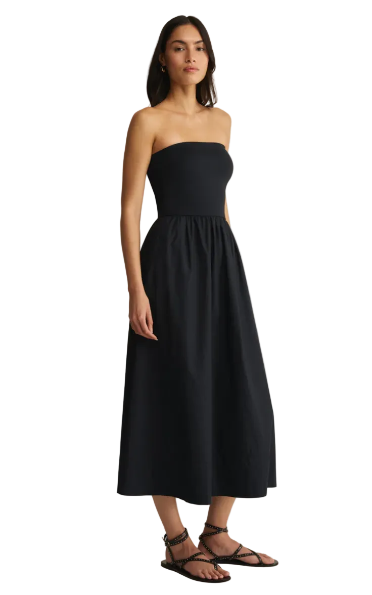 Sunsought Strapless Midi Dress-Black