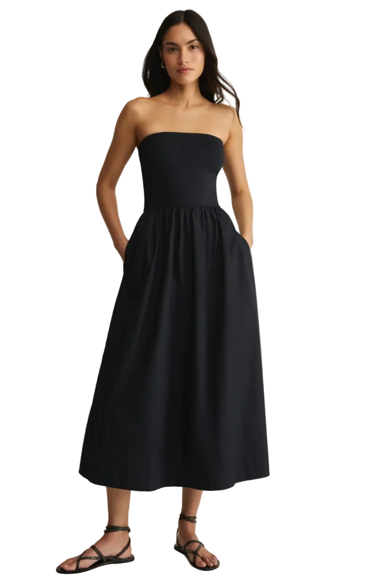 Sunsought Strapless Midi Dress-Black