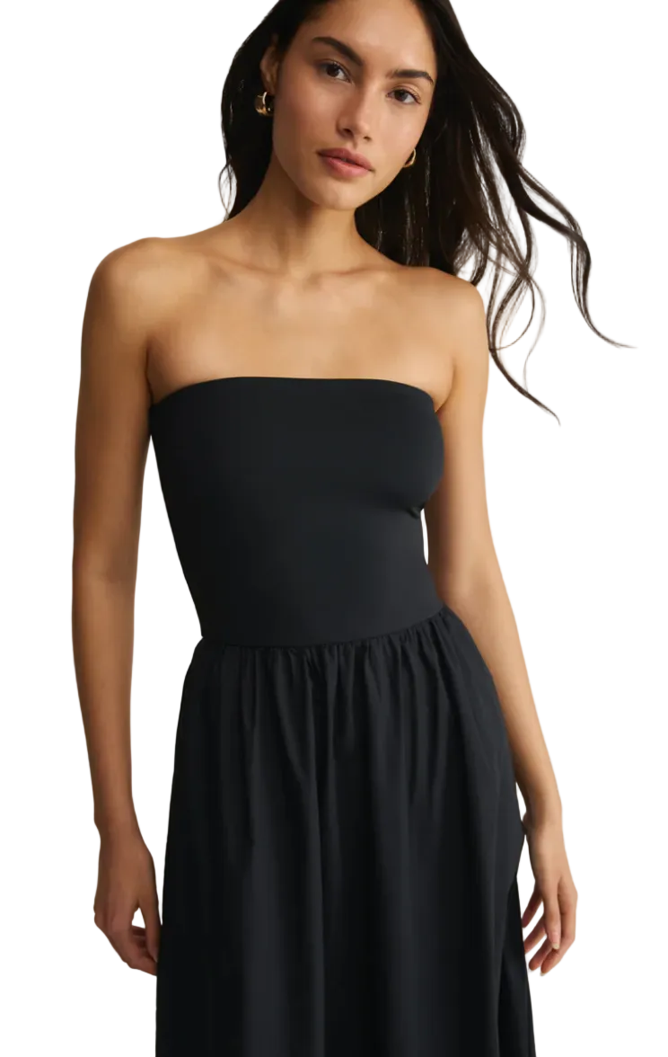 Sunsought Strapless Midi Dress-Black