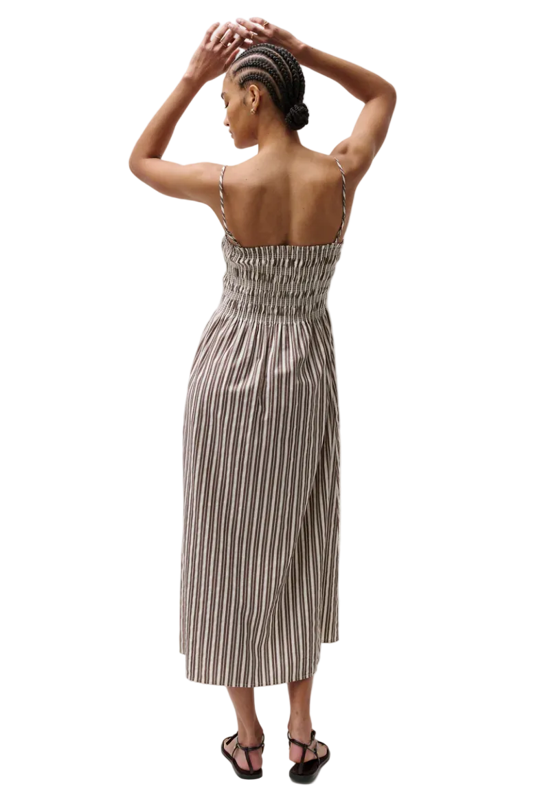 Bianca Shirred Dress-Java Stripe