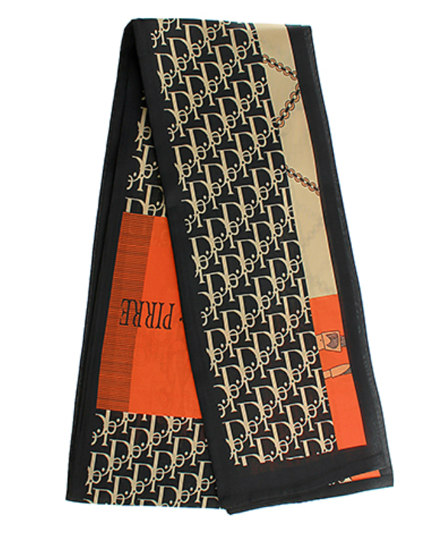 Initial & Buckle Print Narrow Scarf