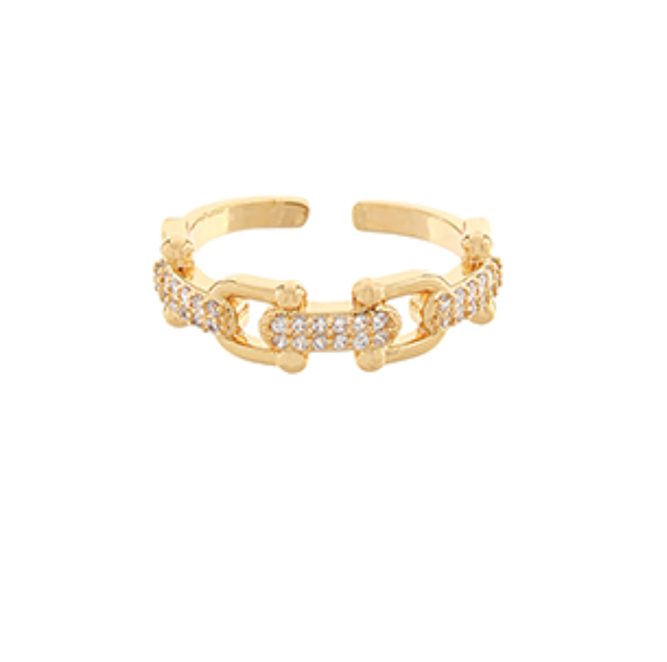 Linked Pave Horsebit Open Ring