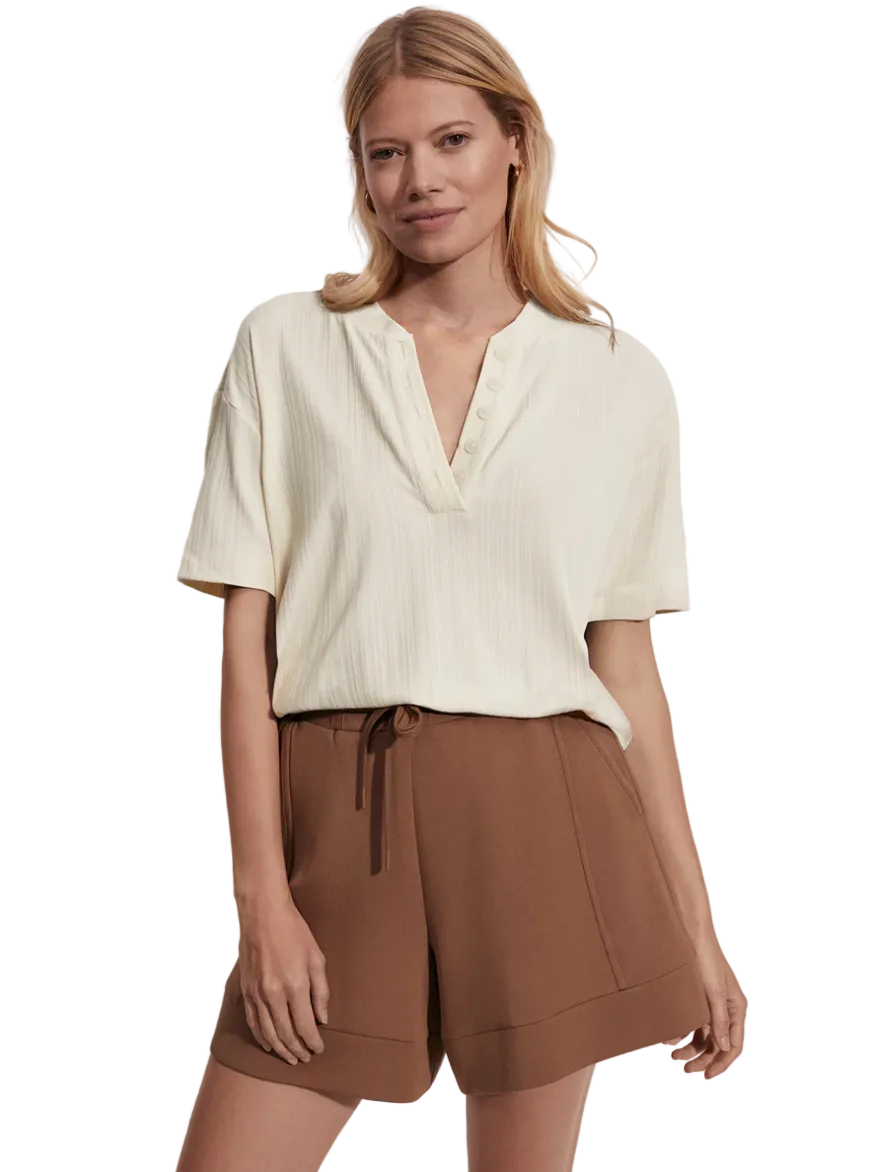 Kasey Placket Rib Tee-Birch