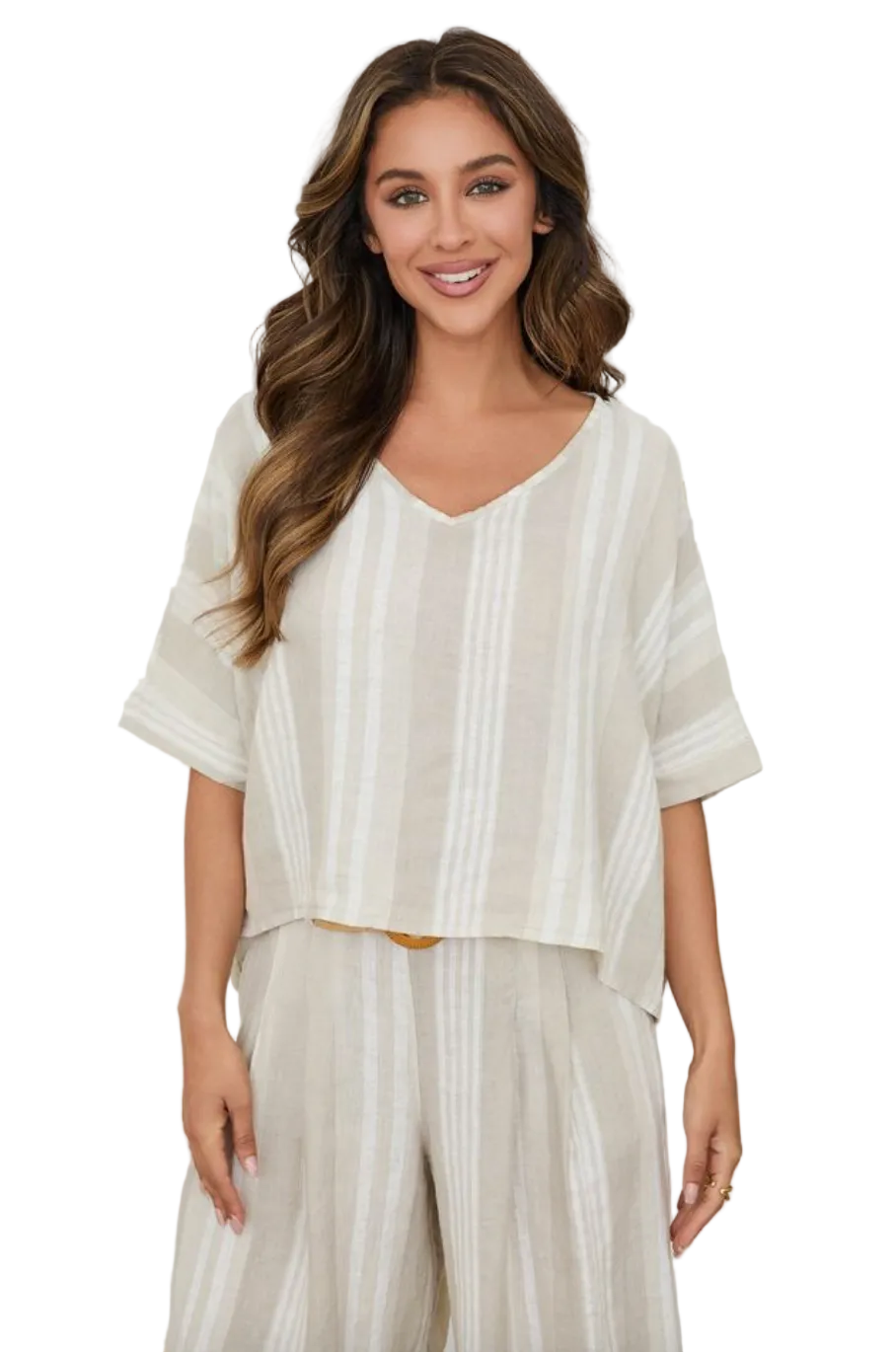Dolman Sleeve Crop Top-Beige
