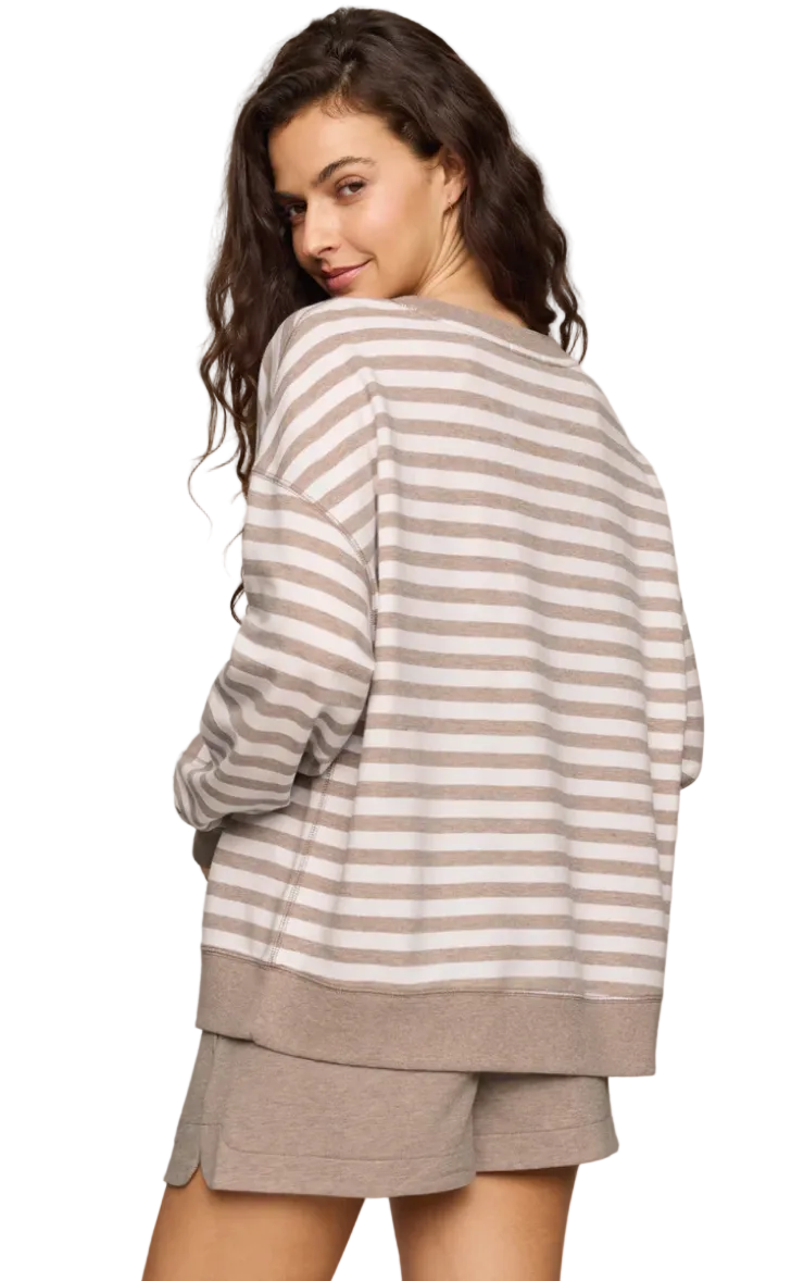 Everyday Striped Crew-Heather Ash